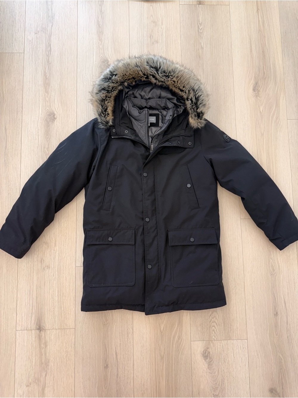 Calvin Klein Black Puffer Parka with Faux Fur Trim men’s winter coat